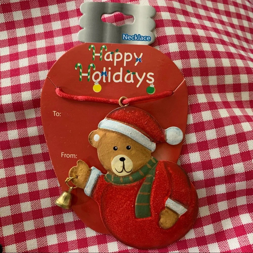 Lot of 2 HAPPY HOLIDAYS Vintage 2004 Santa Claus & Bear w/ Bells Necklaces NEW